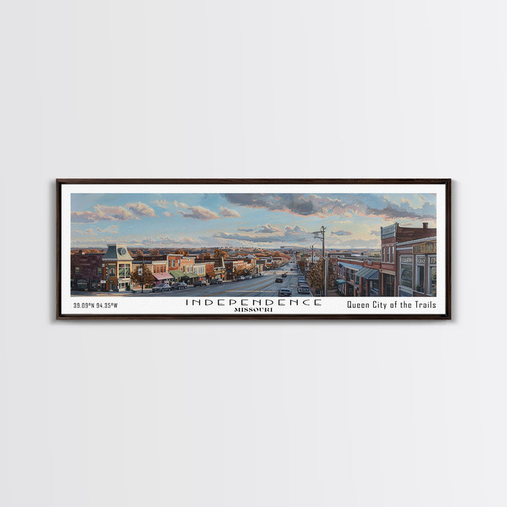Independence Missouri Panoramic Watercolor Painting, Urban Framed Canvas Print, Cityscape Wall Art for Living Room, Travel Decor, Home Gift Idea