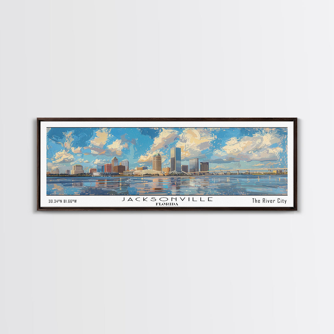 Jacksonville Florida Panoramic Cityscape Wall Art, Watercolor Framed Canvas Print, Home Decor, Office Wall Art, Travel Poster, Urban Painting