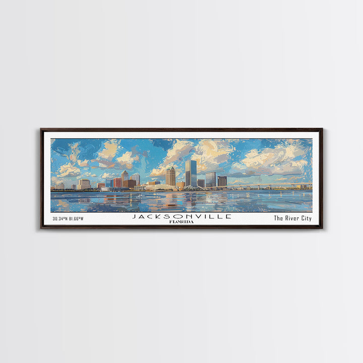 Jacksonville Florida Panoramic Cityscape Wall Art, Watercolor Framed Canvas Print, Home Decor, Office Wall Art, Travel Poster, Urban Painting