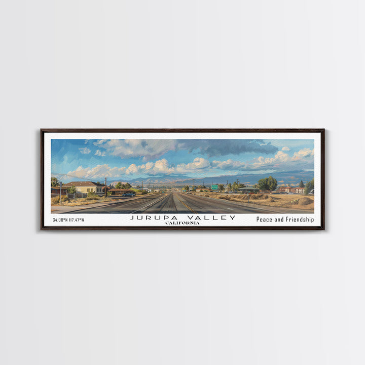 Jurupa Valley California Panoramic Cityscape Wall Art, Watercolor Framed Canvas Print, Urban Decor, Office Art, Travel Poster, Home Decoration