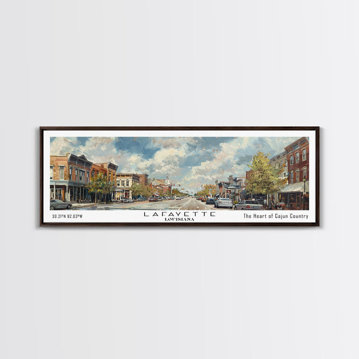 Lafayette Louisiana Panoramic Cityscape Wall Art, Watercolor Framed Canvas Print, Urban Painting for Living Room, Office Decor, Travel Poster