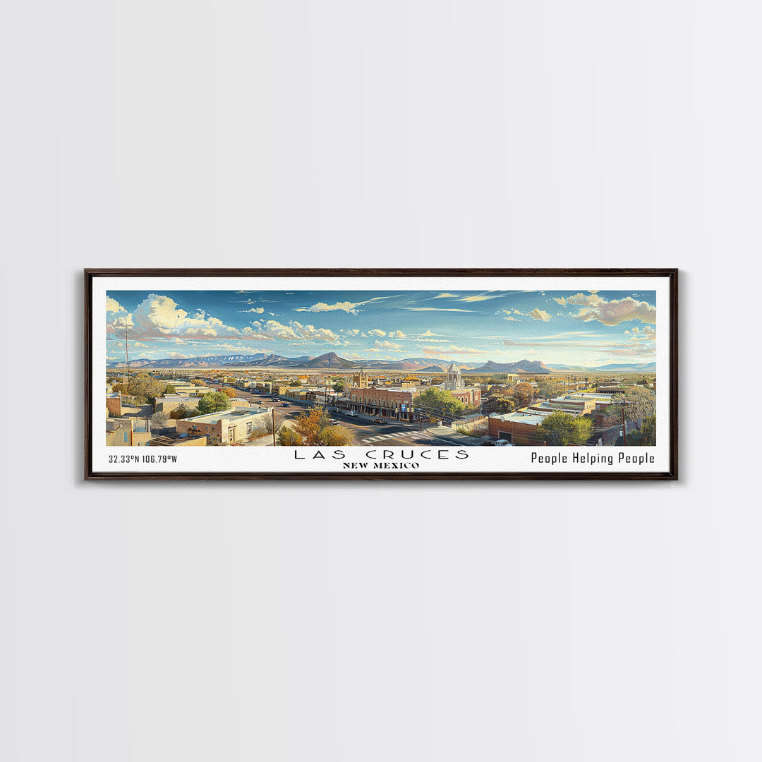 Las Cruces New Mexico Panoramic Cityscape Wall Art, Watercolor Framed Canvas Print, Urban Painting for Living Room, Office Decor, Travel Poster
