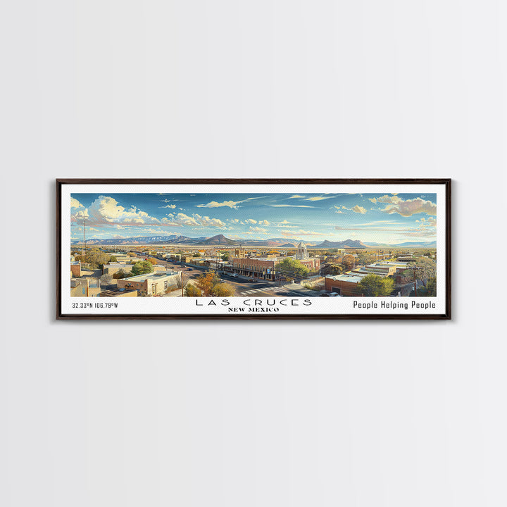 Las Cruces New Mexico Panoramic Cityscape Wall Art, Watercolor Framed Canvas Print, Urban Painting for Living Room, Office Decor, Travel Poster
