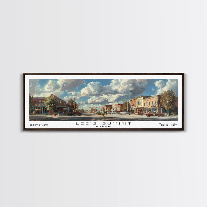Lees Summit Missouri Panoramic Cityscape Wall Art, Watercolor Framed Canvas Print, Urban Painting for Living Room, Office Decor, Travel Poster