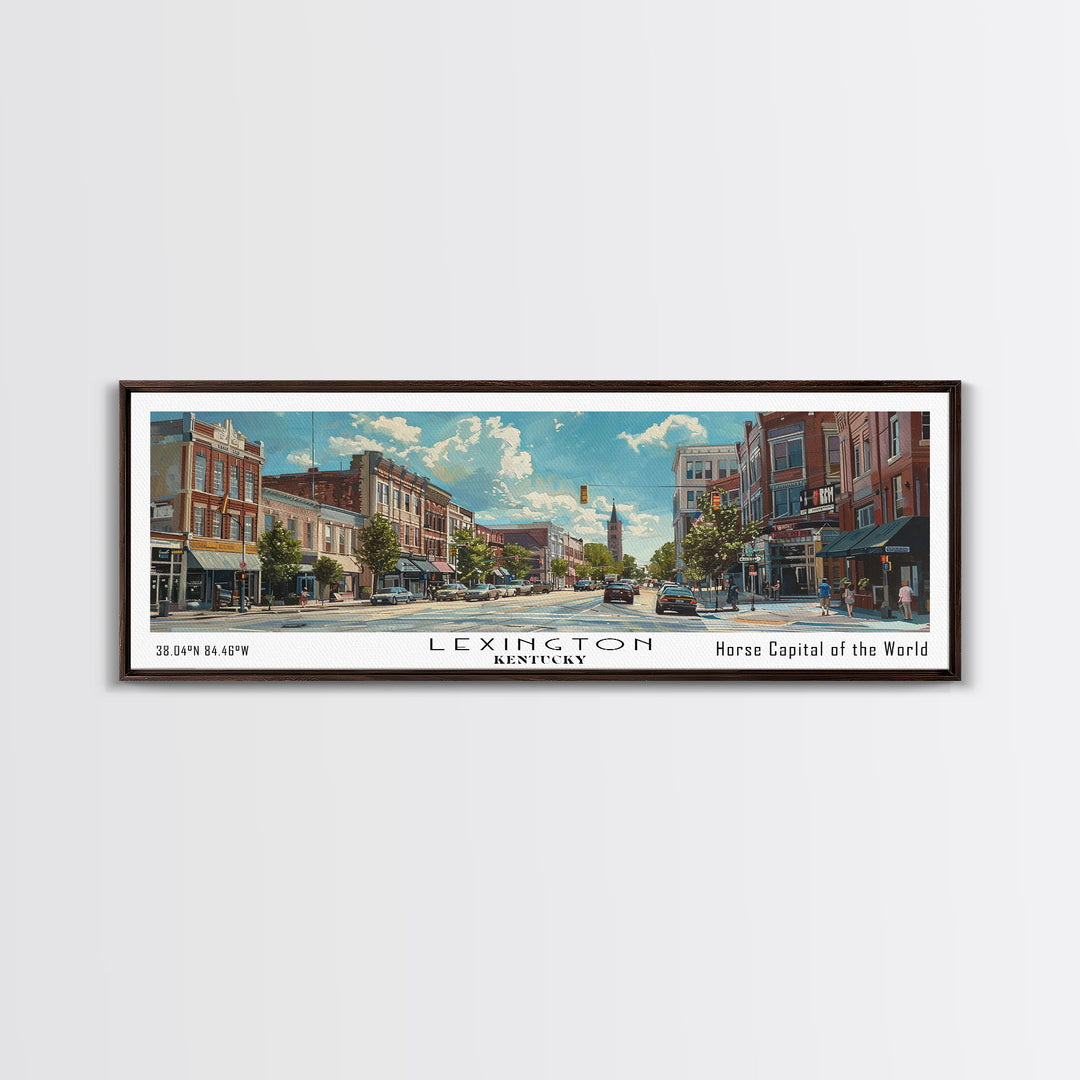 Lexington Kentucky Panoramic Watercolor Cityscape, Framed Canvas Print for Living Room, Office Wall Art, Urban Decor, Travel Poster