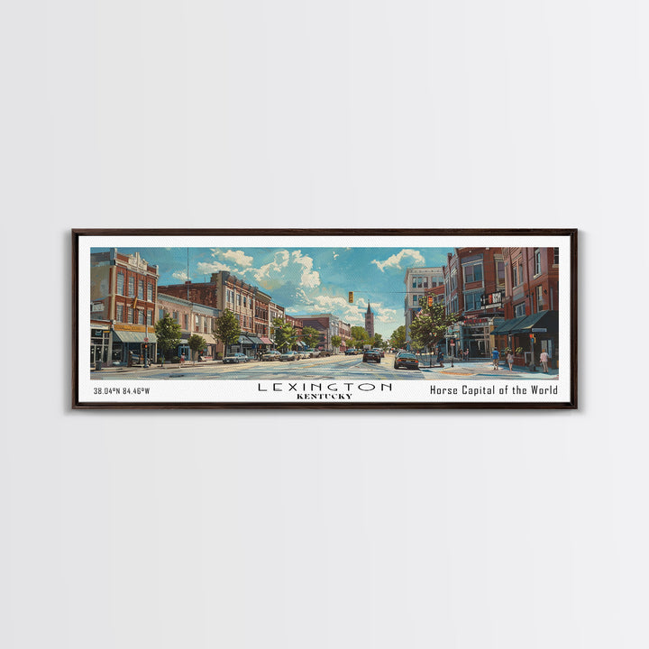 Lexington Kentucky Panoramic Watercolor Cityscape, Framed Canvas Print for Living Room, Office Wall Art, Urban Decor, Travel Poster