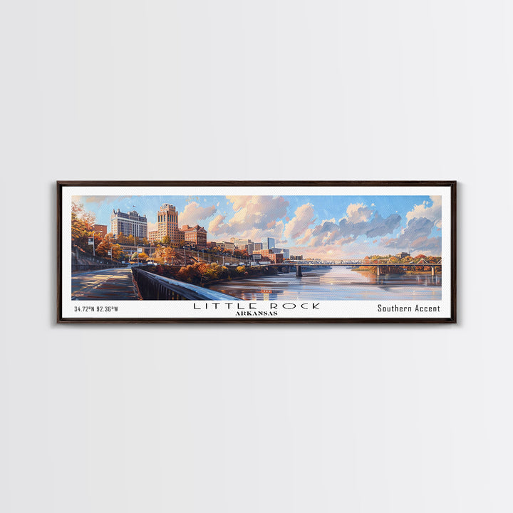 Little Rock Arkansas Panoramic Watercolor Cityscape, Framed Canvas Print for Living Room, Office Wall Art, Urban Decor, Travel Poster