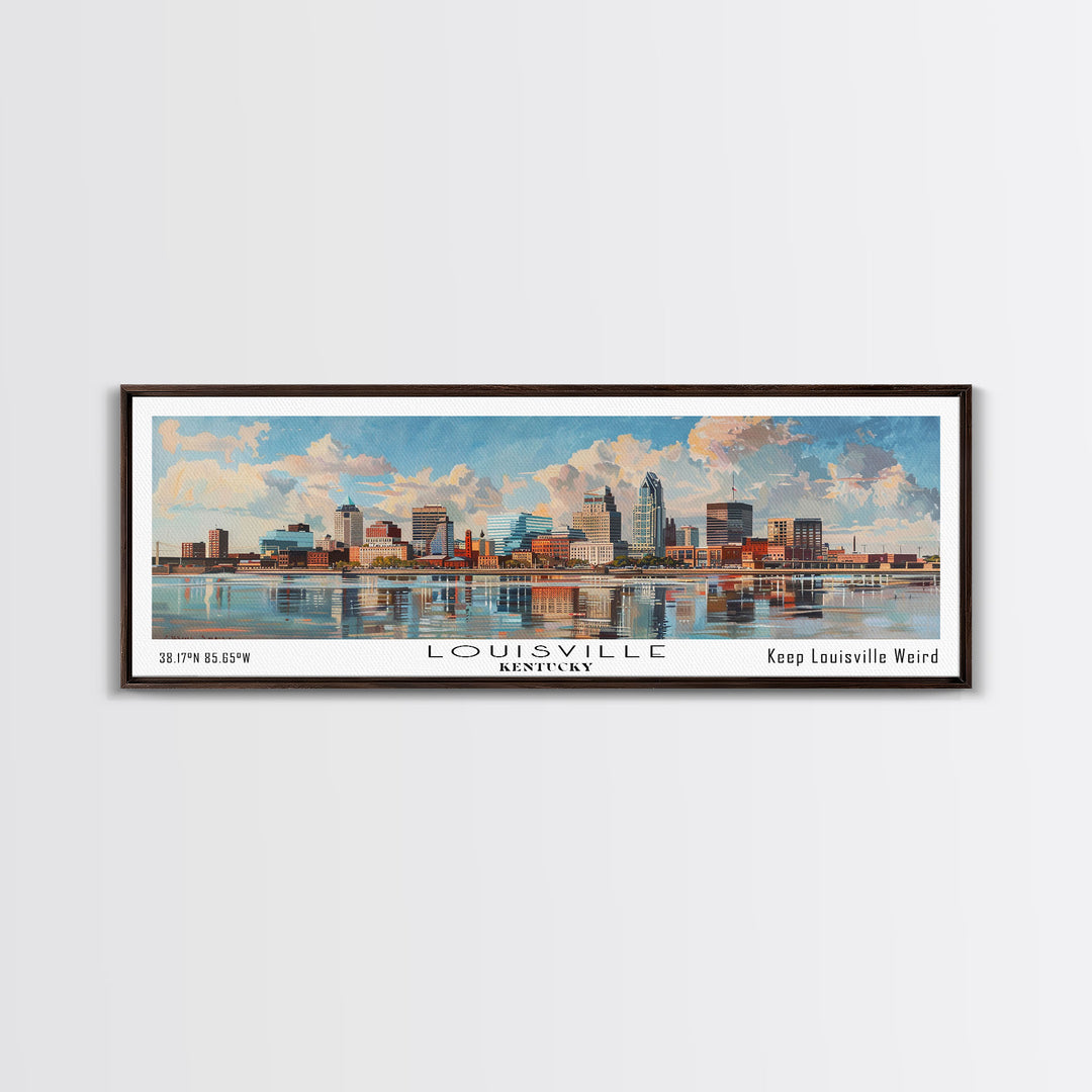 Louisville Kentucky Panoramic Watercolor Cityscape, Framed Canvas Print for Living Room, Office Wall Art, Urban Decor, Travel Poster