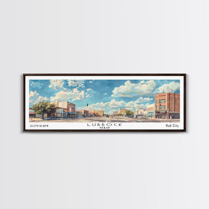 Lubbock Texas Panoramic Cityscape Wall Art, Watercolor Framed Canvas Print, Urban Painting for Living Room, Office Decor, Travel Poster