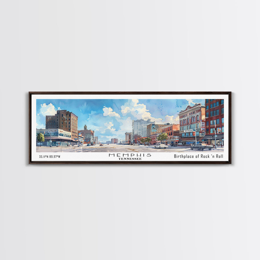Memphis Tennessee Panoramic Framed Canvas Print, Stunning Watercolor City Art, Office Wall Decor, Travel Poster, Living Room Decor, Home Art