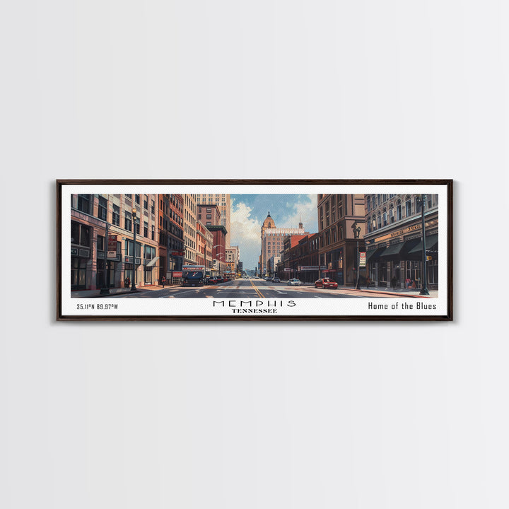 Memphis Tennessee Panoramic Framed Canvas Print, Watercolor Cityscape for Home, Office Wall Art, Living Room Decor, Travel Poster, Gift Idea