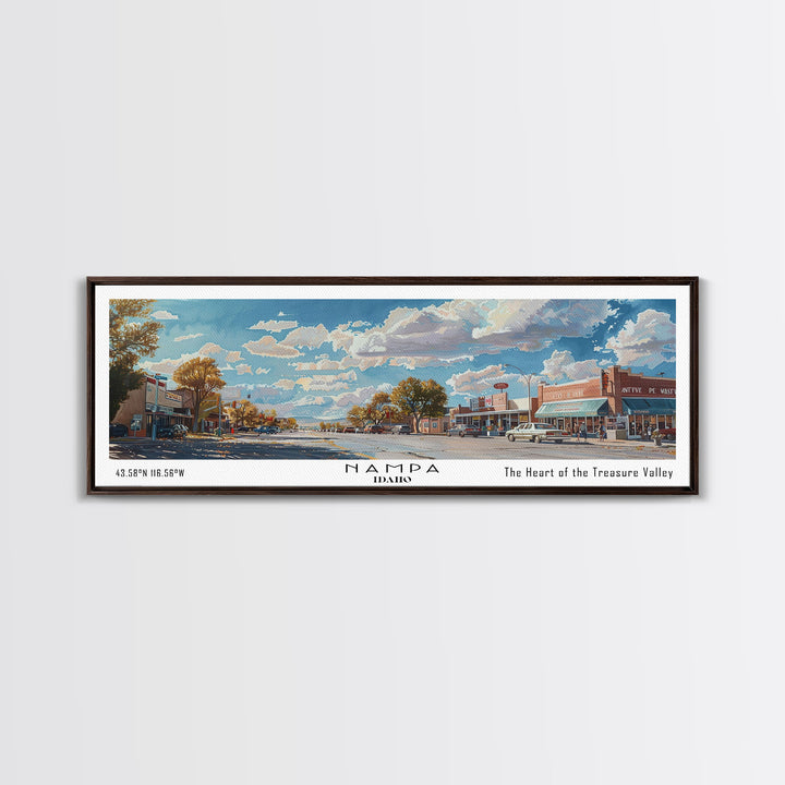Nampa Idaho Panoramic Framed Canvas Print, Beautiful Watercolor Painting, Office Wall Art, Travel Poster, Home Decor, City Art