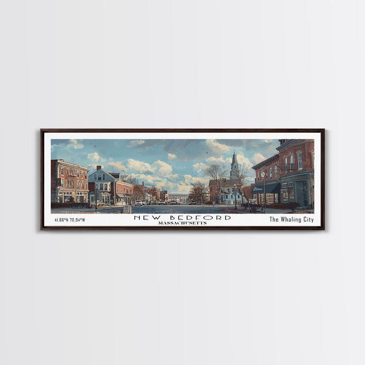 New Bedford Massachusetts Panoramic Framed Canvas Print, Stunning Watercolor Cityscape, Office Wall Art, Travel Poster, Home Decor