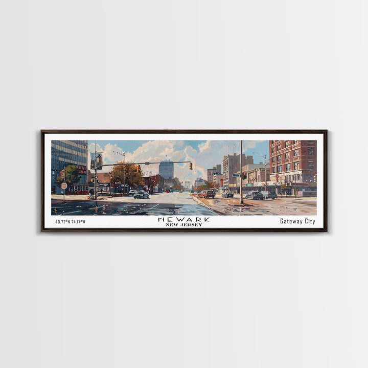 Newark New Jersey Panoramic Framed Canvas Print, Beautiful Watercolor Painting, Office Wall Art, Travel Poster, Home Decor, City Art