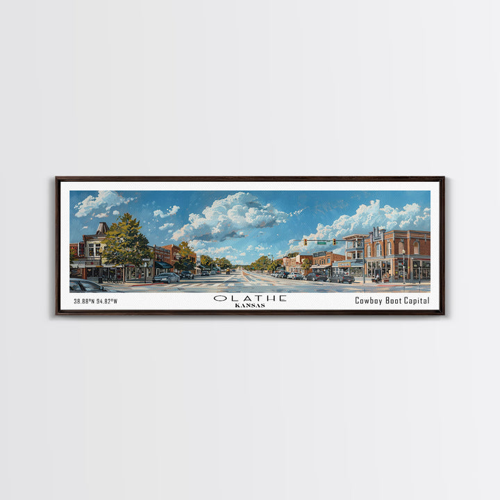 Olathe Kansas Panoramic Painting, Framed Canvas Print for Living Room, Watercolor Cityscape Art, Travel Poster, Modern Home Decor, Gift Idea