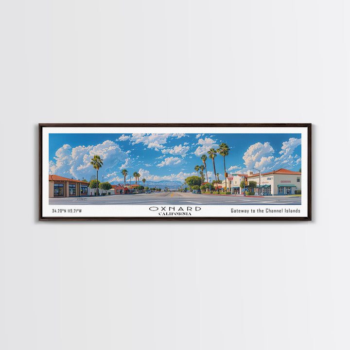 Oxnard California Panoramic Painting, Framed Canvas Print, Stunning Cityscape Watercolor Art, Travel Poster for Home Decor, Unique Gift Idea