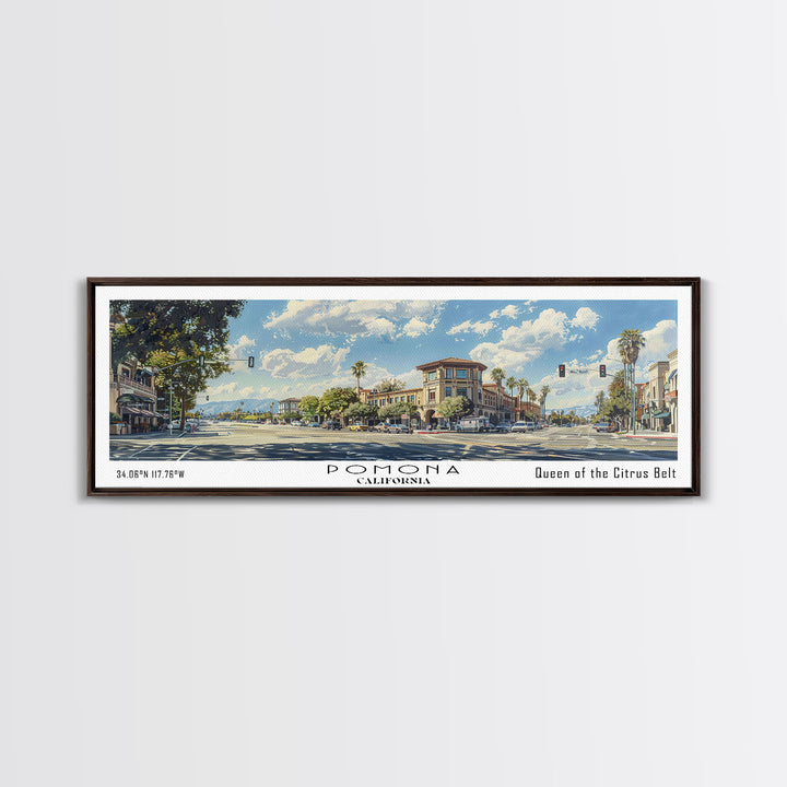 Pomona California Panoramic Painting, Framed Canvas Print, Stunning Cityscape Watercolor Art, Travel Poster, Modern Home Decor, Unique Gift