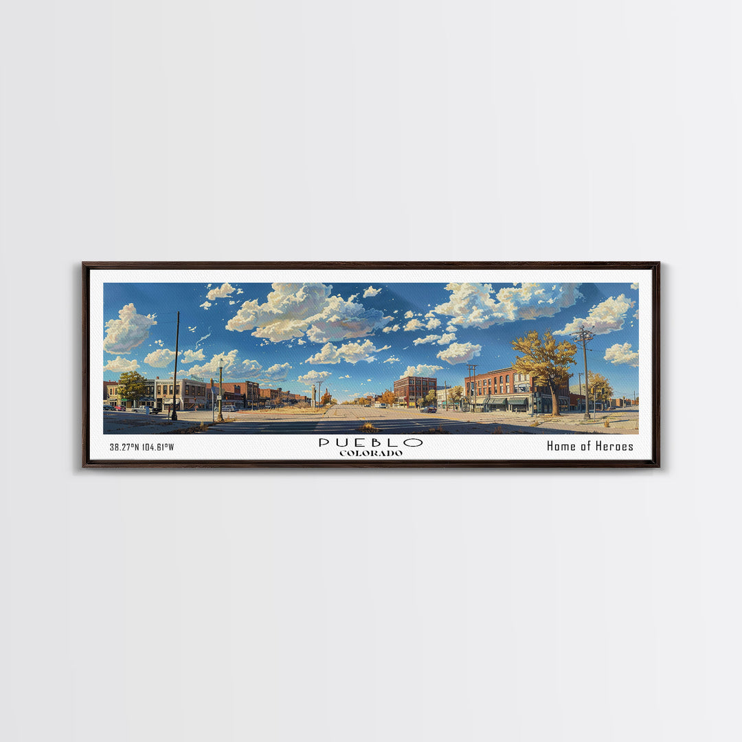 Pueblo Colorado Panoramic Print, Artistic Framed Canvas Print, Travel Poster Art, Home Decor, Office Wall Art, Gift Idea