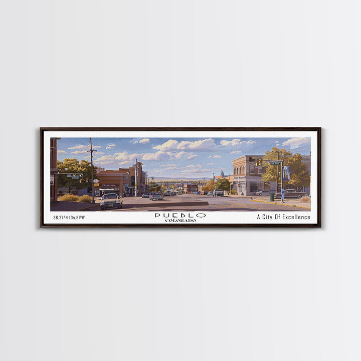 Pueblo Colorado Panoramic Print, Trendy Framed Canvas Print, City Travel Poster, Home Wall Art, Living Room Decor, Artistic Gift