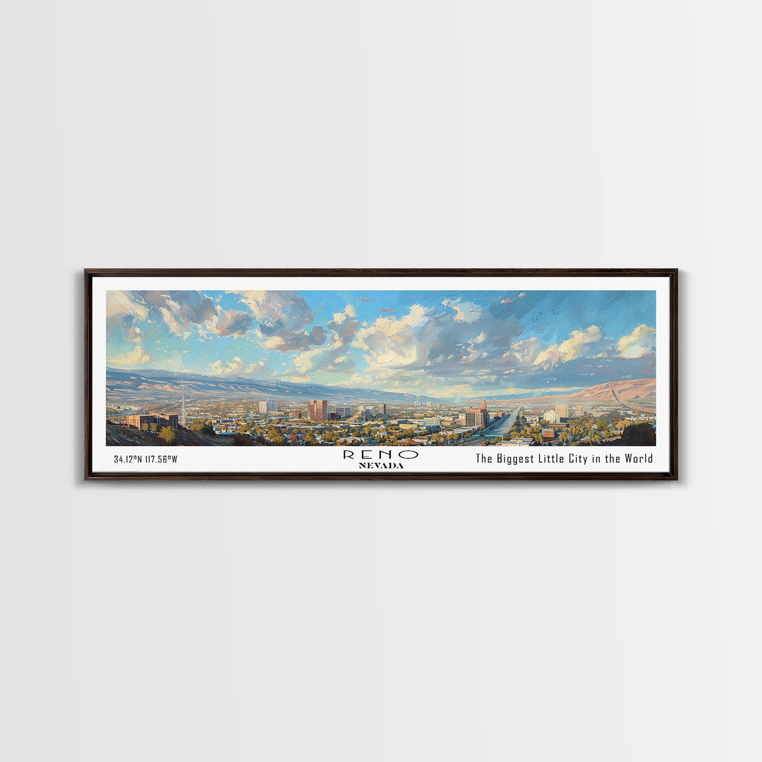 Reno Nevada Panoramic Print, Trendy Framed Canvas Print, City Travel Poster, Home Wall Art, Living Room Decoration, Unique Gift