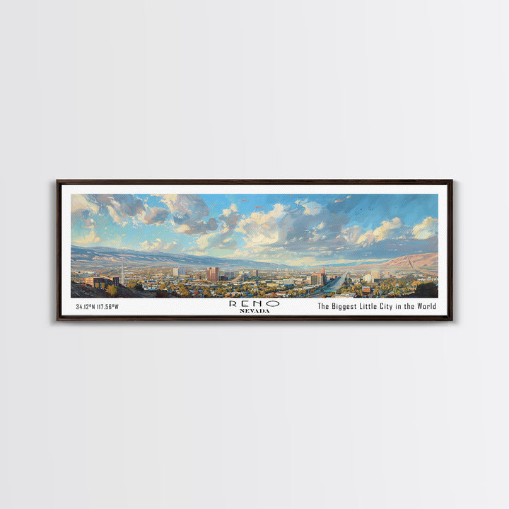 Reno Nevada Panoramic Print, Trendy Framed Canvas Print, City Travel Poster, Home Wall Art, Living Room Decoration, Unique Gift