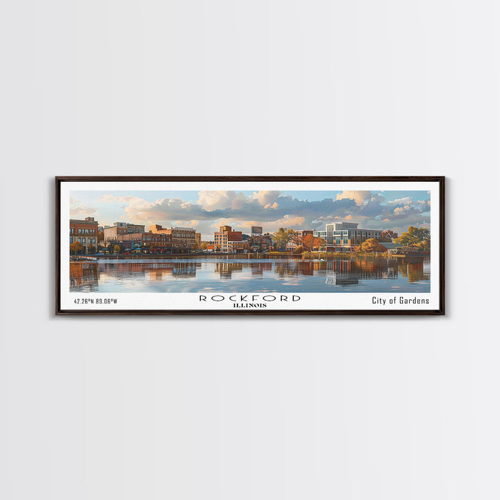 Rockford Illinois Panoramic Print, Trendy Framed Canvas Print, City Travel Poster, Home Decor, Office Wall Art, Gift Idea