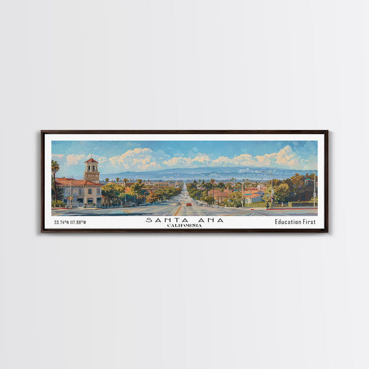 Santa Ana California Panoramic Print, Trendy Framed Canvas Print, City Travel Poster, Home Decoration, Wall Art, Gift Idea