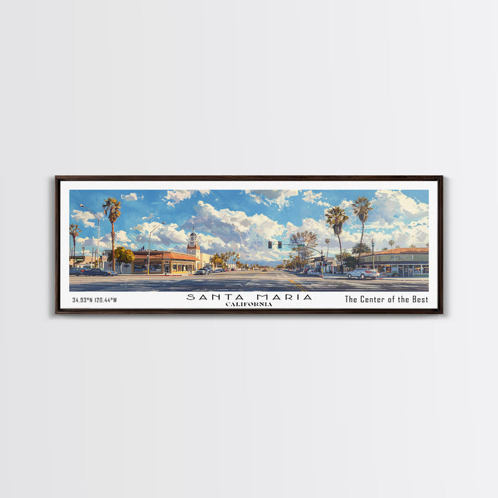 Santa Maria California Travel Poster, Framed Canvas Print, Office Decor, Wall Hanging, Travel Gift, Living Room Art, Vintage Style Art