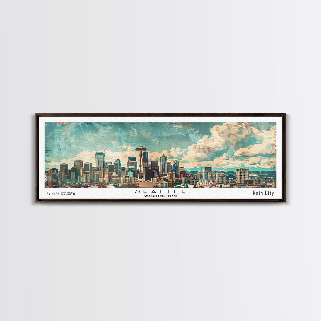 Seattle Washington Travel Poster, Framed Canvas Print, Wall Art, Home Decor, Office Decor, Living Room Art, Travel Gift, Vintage Style