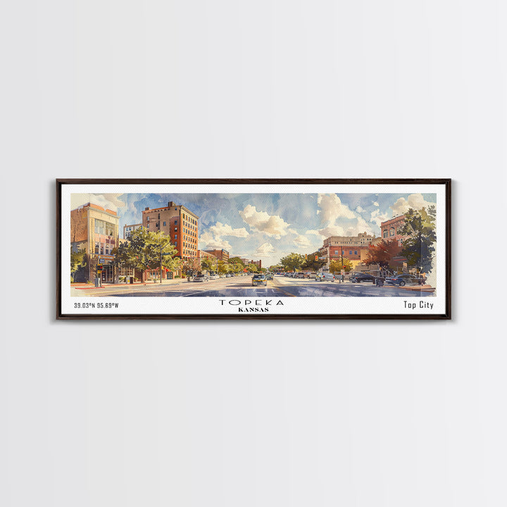 Topeka Kansas Panoramic Wall Art, Framed Canvas Print, Vintage Style Travel Poster, Home Decor, Artistic Office Piece, Unique Gift Idea