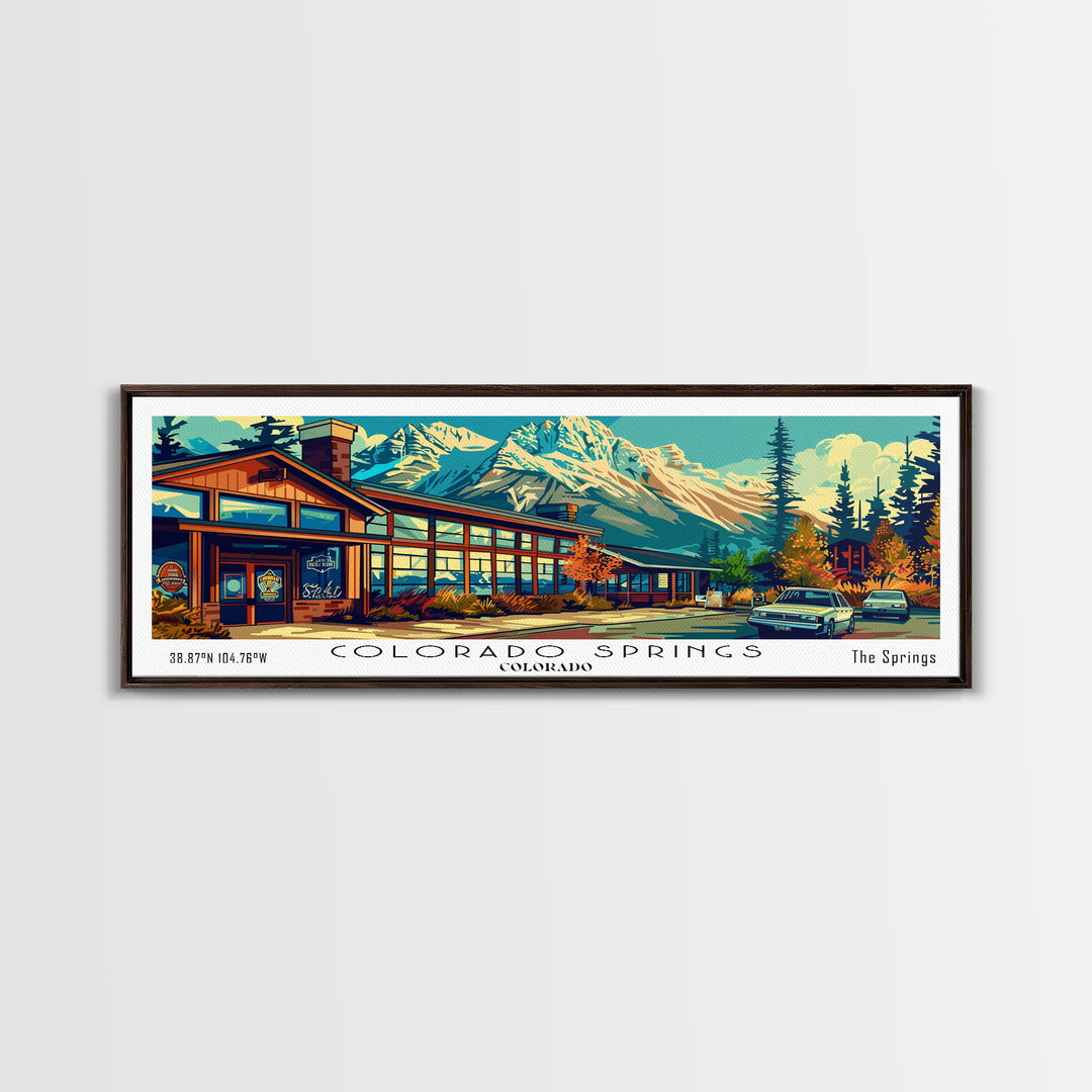 Colorado Springs Colorado Panoramic Travel Poster Framed Canvas Print, Mid Century Modern Art, Pop Art Style, Wall Art Decor, Home Decoration