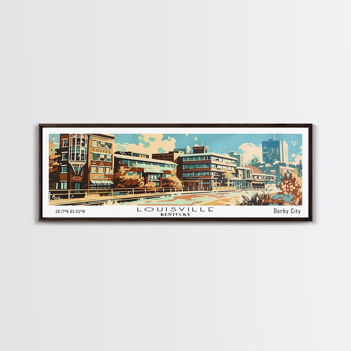 Louisville Kentucky Panoramic Painting, Mid Century Modern Framed Canvas Print, Retro Pop Art Travel Poster, Living Room Art, Home Decor, Office Decor, Vintage Style