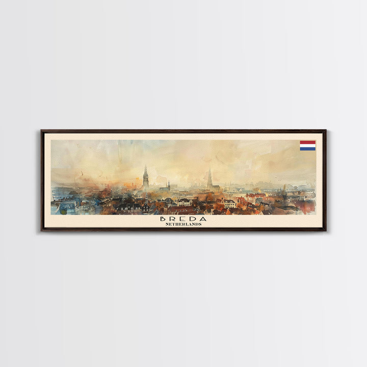 Breda Netherlands Panoramic Travel Poster, Framed Canvas Print or Metal Wall Art, Travel Art, Home Decor, Panoramic Painting, Midcentury Art