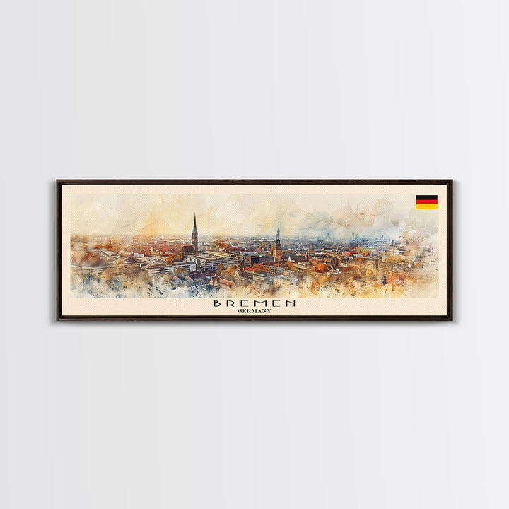 Bremen Germany Wall Art, Panoramic Travel Poster, Panoramic Framed Canvas Print, City Wall Art, Wall Hanging Home Decor, Travel Art