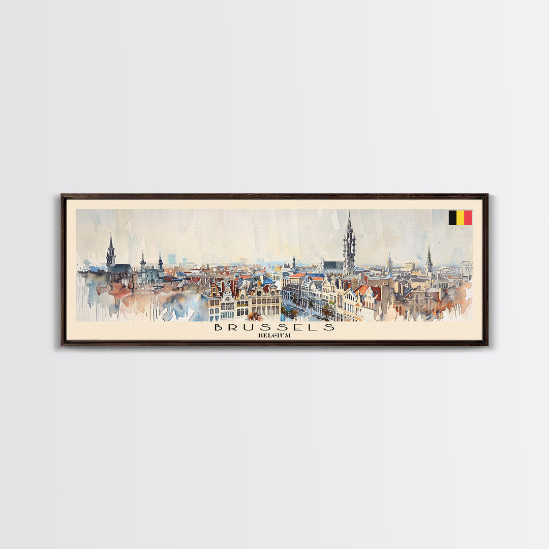 Brussels Belgium Panoramic Travel Poster, Framed Canvas Print or Metal Wall Art, Travel Art, Home Decor, Panoramic Painting, Midcentury Art