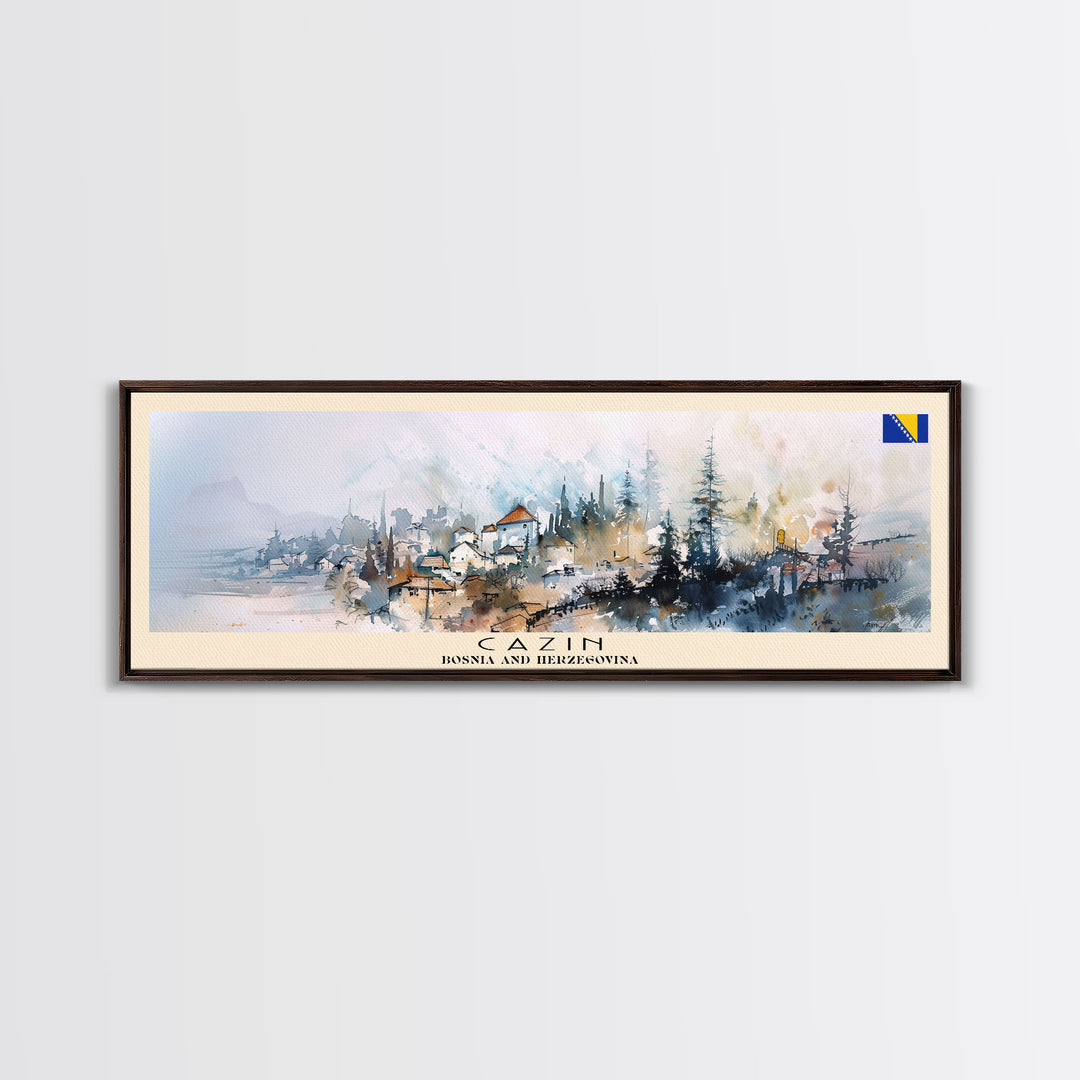 Cazin Bosnia Travel Art, City Art, Framed Canvas Print or Metal Wall Art, Europe Travel Poster, Panoramic Wall Art, Extra Wide Wall Art
