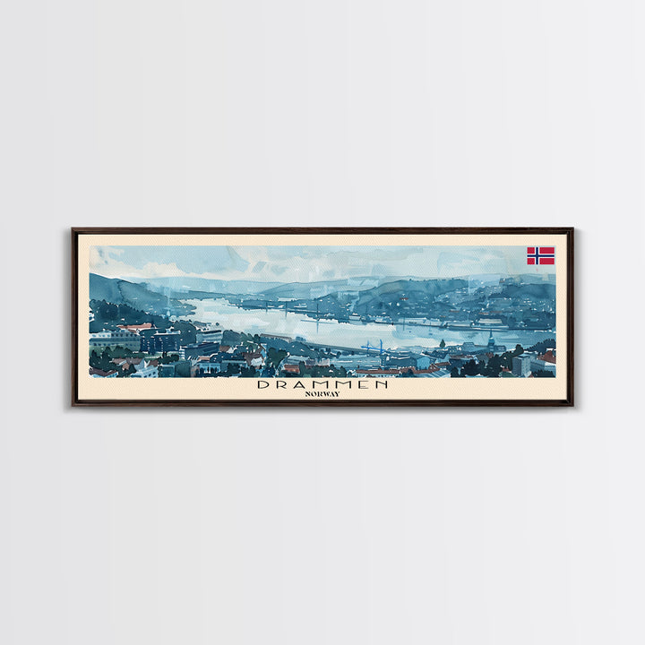 Drammen Norway Travel Print Wall Art, Panoramic City Art, Travel Art, Wall Decor, Vacation Gift, Framed Canvas Print Or Metal Art