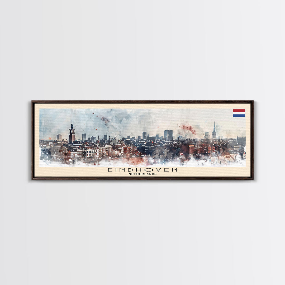 Eindhoven Netherlands Panoramic Travel Poster, Framed Canvas Print or Metal Wall Art, Travel Art, Home Decor, Panoramic Painting, Midcentury Art