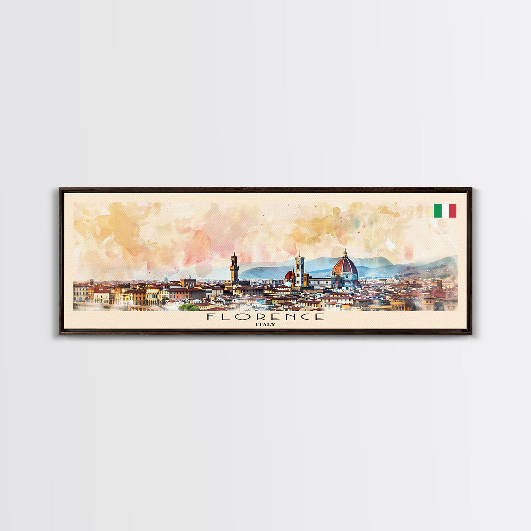 Florence Italy Panoramic Travel Poster, Framed Canvas Print or Metal Wall Art, Travel Art, Home Decor, Panoramic Painting, Midcentury Art