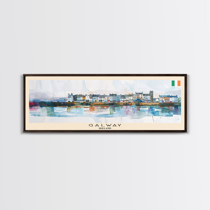 Galway Ireland Panoramic Travel Poster, Framed Canvas Print or Metal Wall Art, Travel Art, Home Decor, Panoramic Painting, Midcentury Art