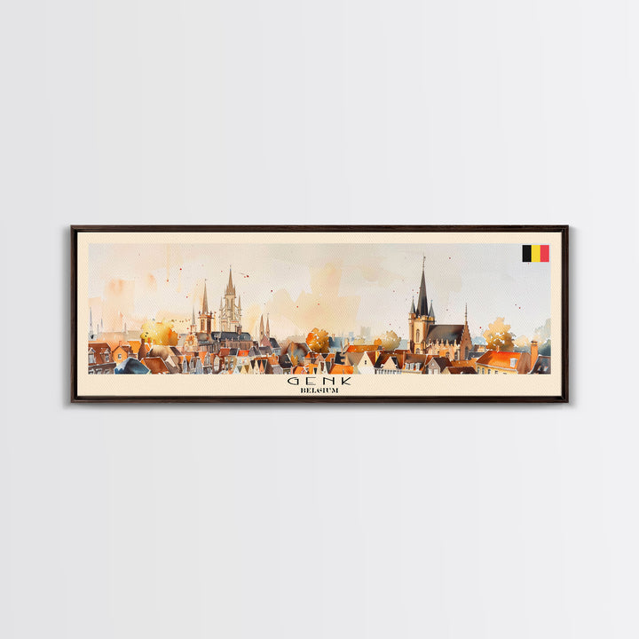 Genk Belgium Travel Print Wall Art, Panoramic City Art, Travel Art, Wall Decor, Vacation Gift, Framed Canvas Print Or Metal Art