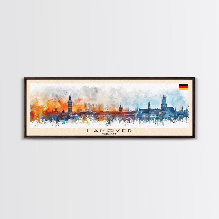 Hanover Germany Panoramic Travel Poster, Framed Canvas Print or Metal Wall Art, Travel Art, Home Decor, Panoramic Painting, Midcentury Art