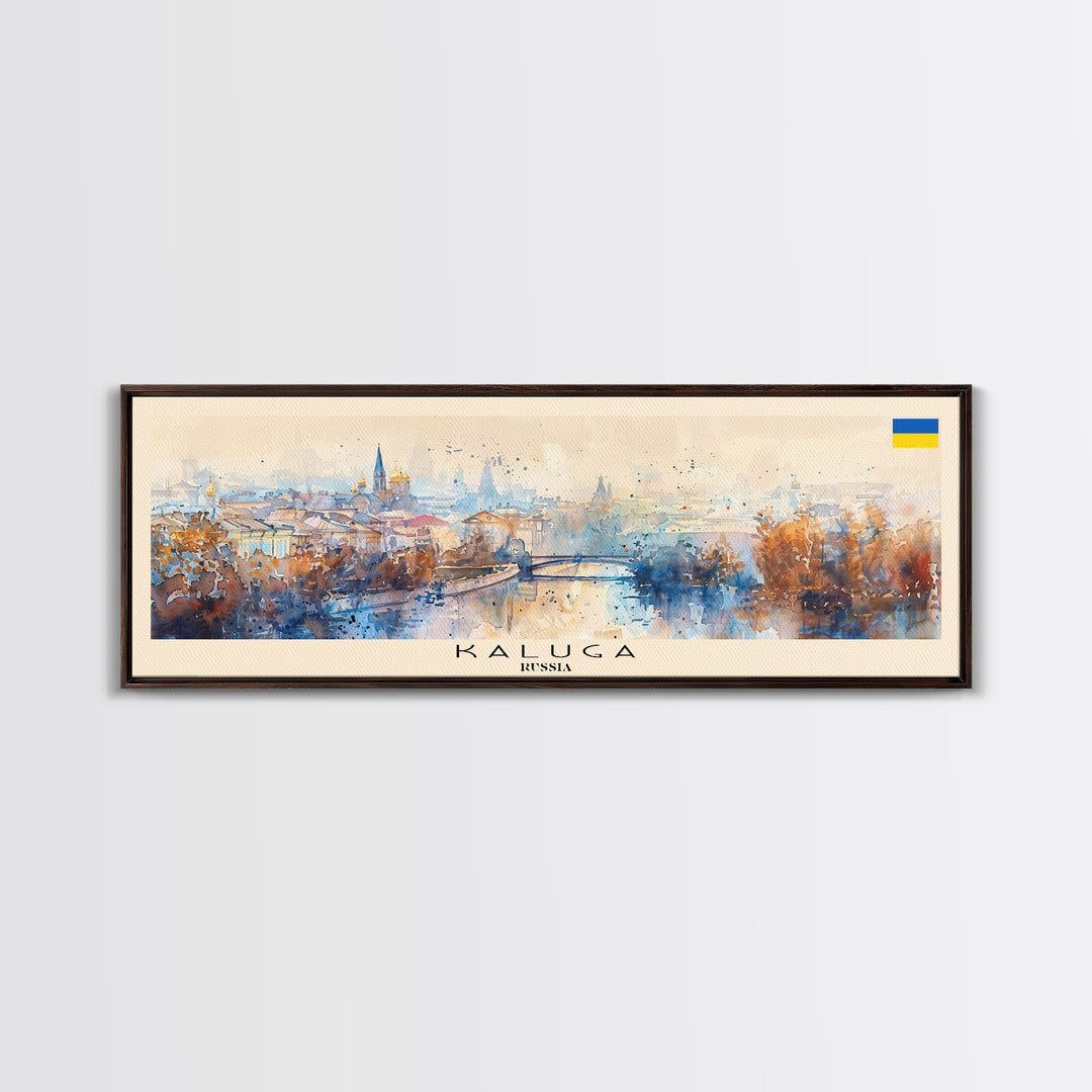 Kaluga Russia Panoramic Travel Poster, Framed Canvas Print or Metal Wall Art, Travel Art, Home Decor, Panoramic Painting, Midcentury Art