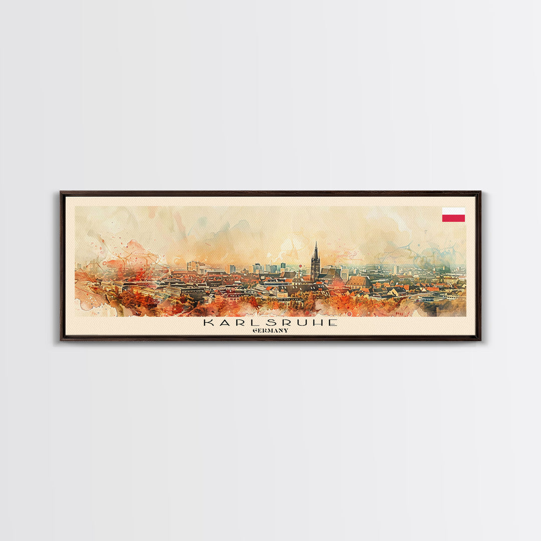 Karlsruhe Germany Panoramic Travel Poster, Framed Canvas Print or Metal Wall Art, Travel Art, Home Decor, Panoramic Painting, Midcentury Art
