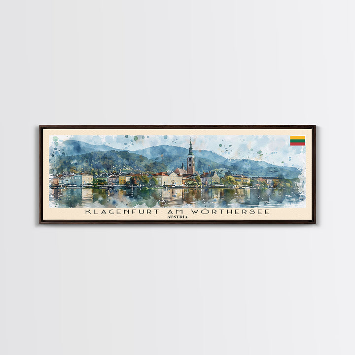 Klagenfurt Austria Panoramic Travel Poster, Framed Canvas Print or Metal Wall Art, Travel Art, Home Decor, Panoramic Painting, Midcentury Art