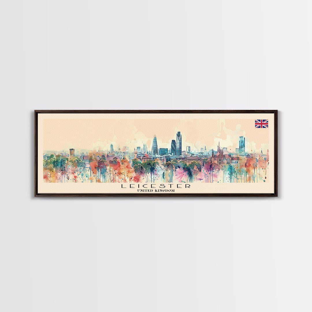 Leicester United Kingdom Travel Print Wall Art, Panoramic City Art, Travel Art, Wall Decor, Vacation Gift, Framed Canvas Print Or Metal Art