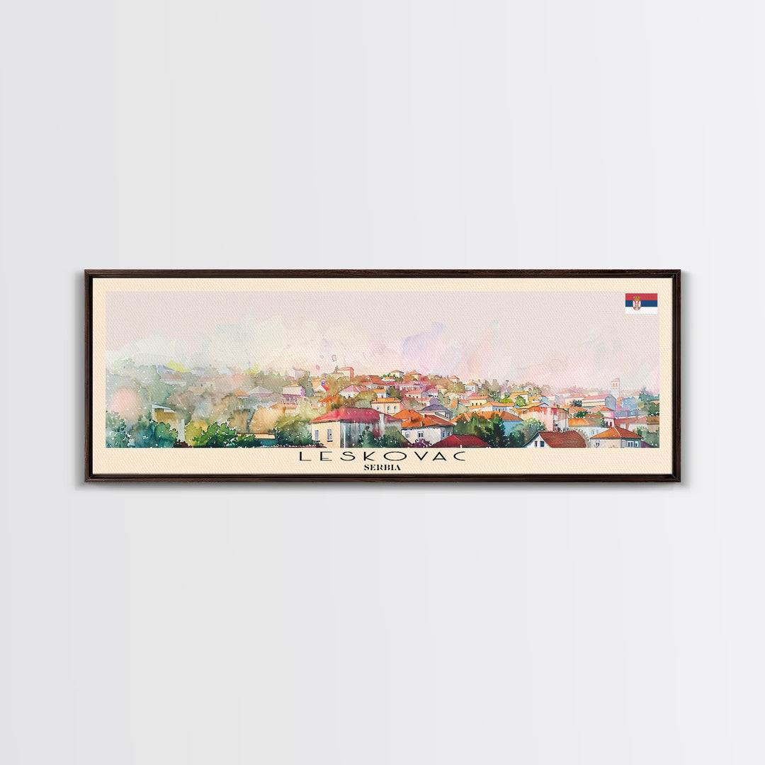 Leskovac Serbia Panoramic Travel Poster, Framed Canvas Print or Metal Wall Art, Travel Art, Home Decor, Panoramic Painting, Midcentury Art