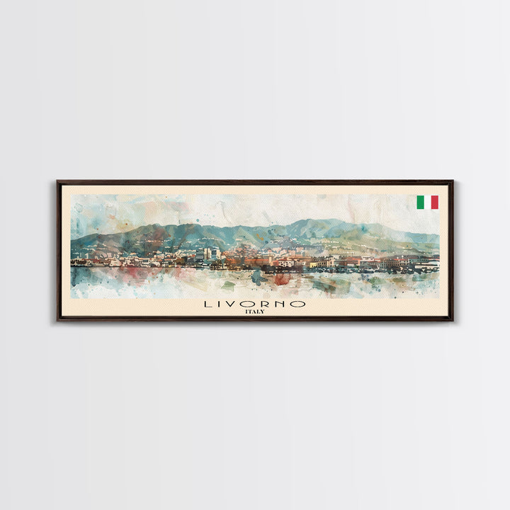 Livorno Italy Panoramic Travel Poster, Framed Canvas Print or Metal Wall Art, Travel Art, Home Decor, Panoramic Painting, Midcentury Art
