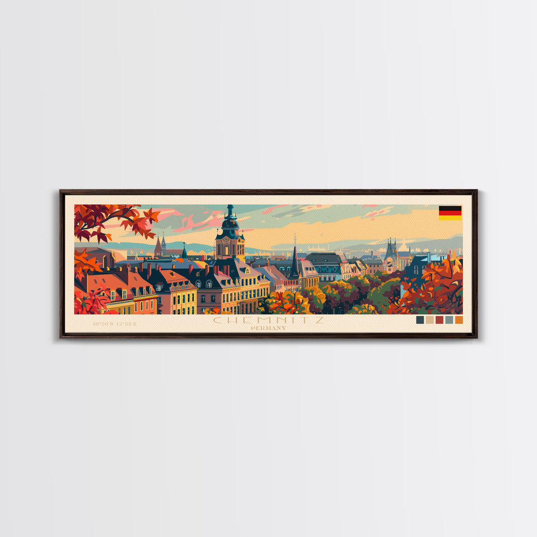 Chemnitz Germany Wall Art, Panoramic Travel Poster, Panoramic Framed Canvas Print, City Wall Art, Wall Hanging Home Decor, Travel Art
