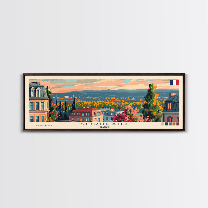 Bordeaux France Panoramic Travel Poster, Framed Canvas Print or Metal Wall Art, Travel Art, Home Decor, Panoramic Painting, Midcentury Art